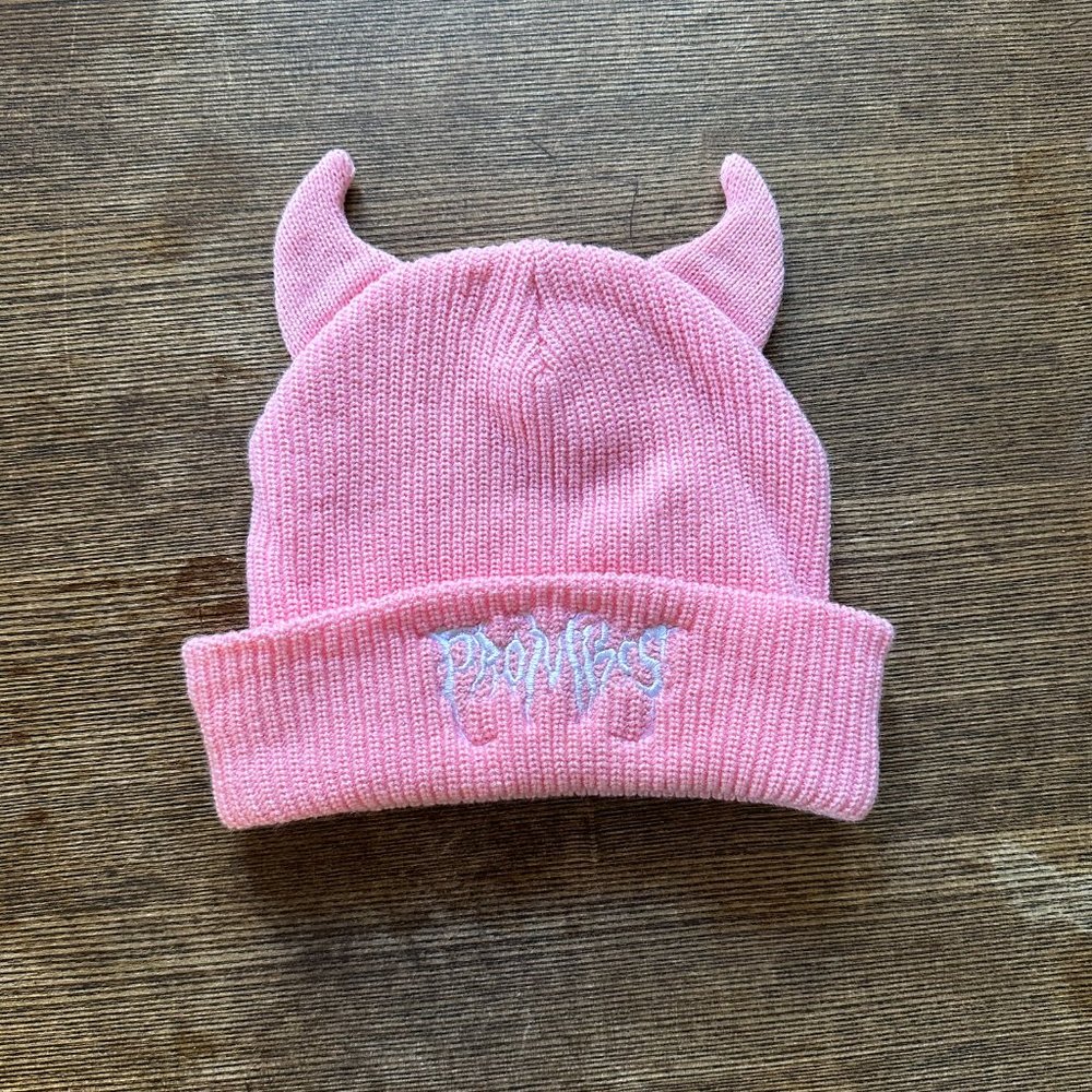 Broken Promises Graveyard Devil Horn Beanie Pink